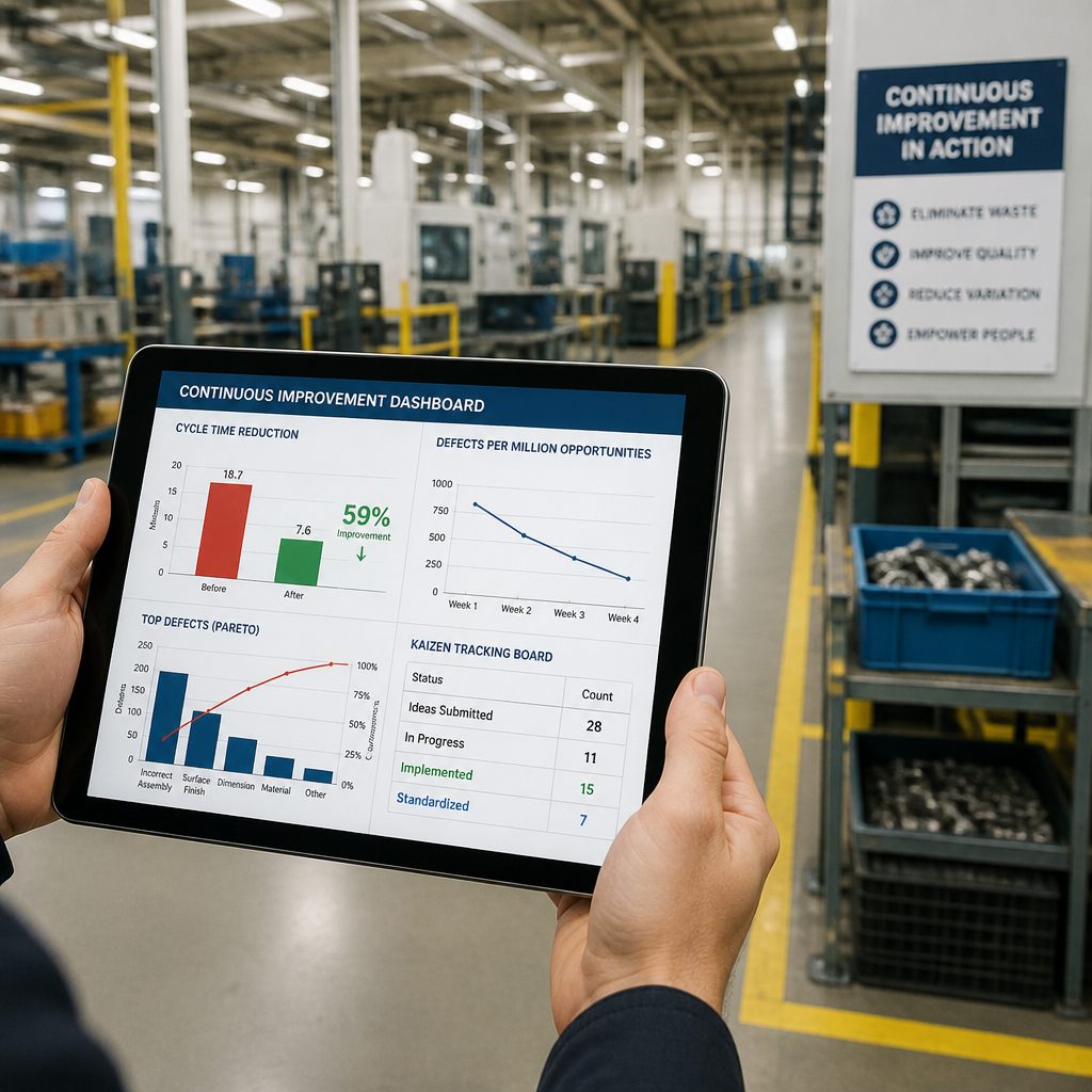 Continuous improvement board in a manufacturing plant